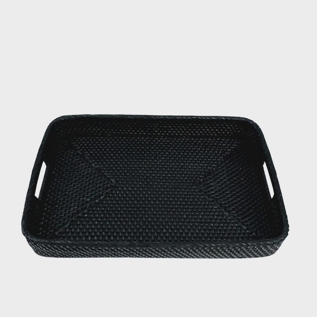Medium Rectangle Rattan Tray - Black 38 x 25 x 6 cm