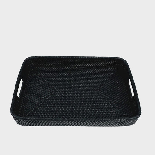 Rattan Large Rectangle  Black Tray  50 x 35 x 7 cm