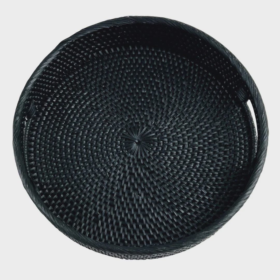 Round Rattan Tray Black 35 cm