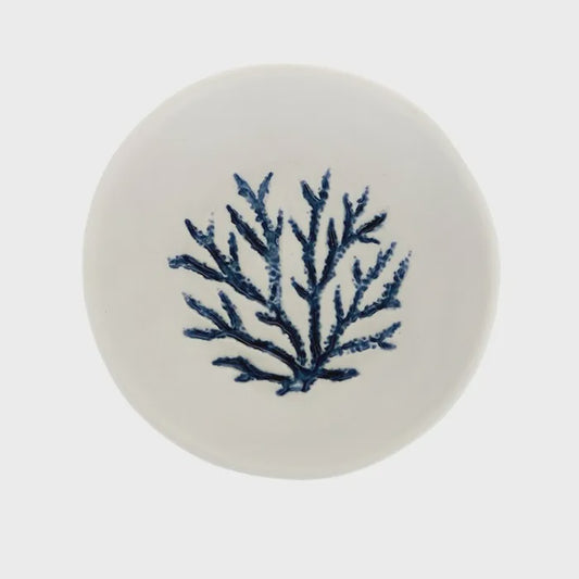 Coral Branching Ceramic Bowl - White/Blue