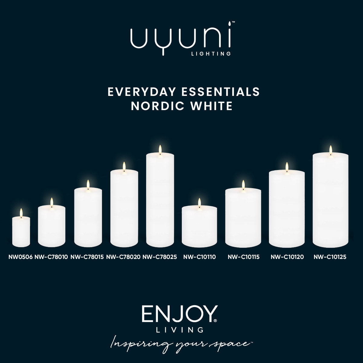 Nordic White Flameless Pillar Candles 8 x 15cm Med
