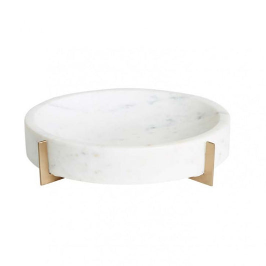 Ridge Large Round Bowl - White Marble/Brass