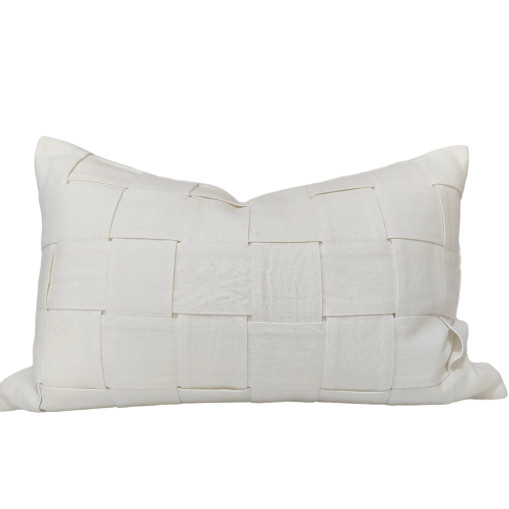 French Linen Cotton Cushion 40 x 60 cm Lumbar - Intertwined White