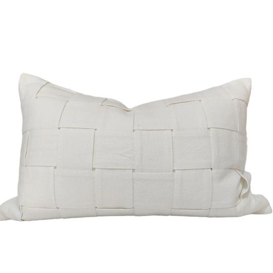 French Linen Cotton Cushion 40 x 60 cm Lumbar - Intertwined White
