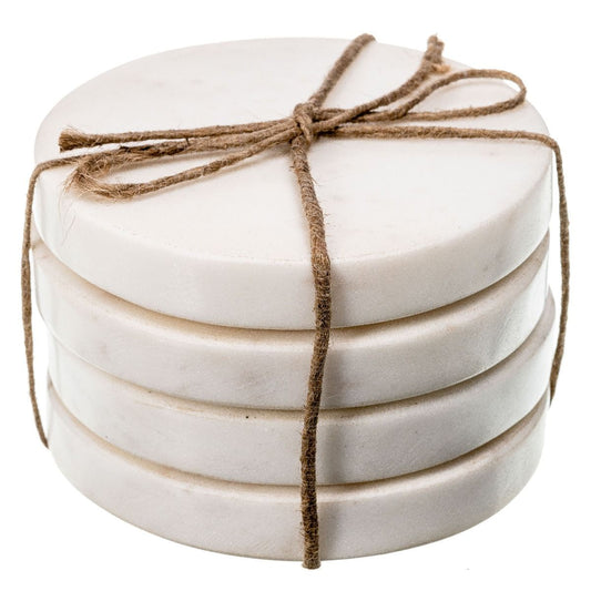 S/4 Round Marble Coasters - White