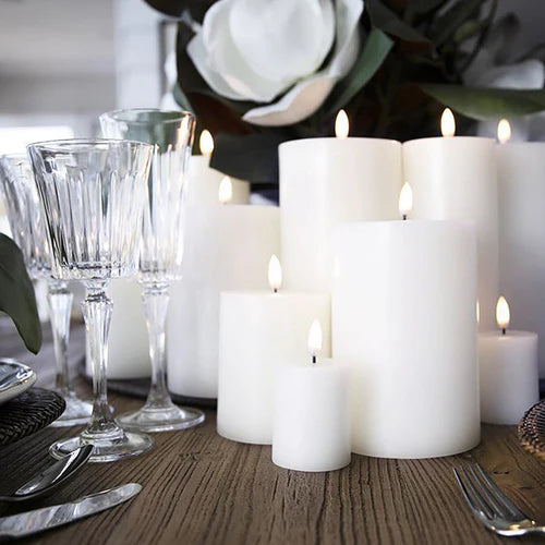 Nordic White Flameless Pillar Candles 6 x 10cm Short